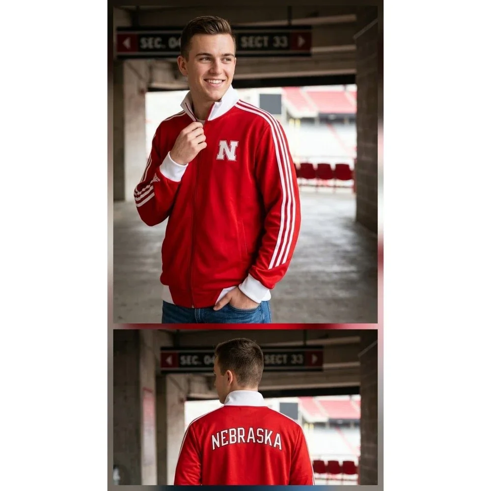 Adidas Nebraska Cornhuskers Track Jacket Men's Large Red Full Zip